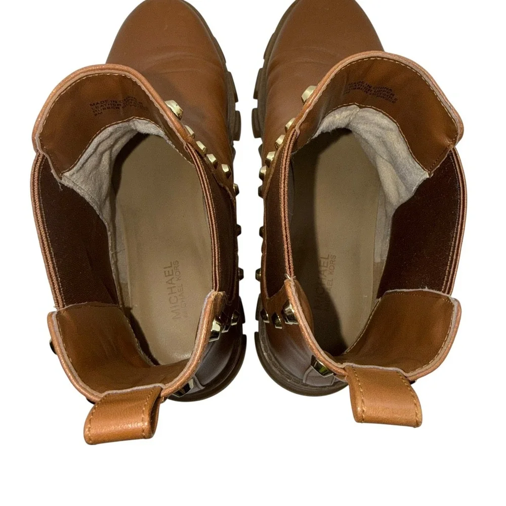 Michael Kors‎ Ridley Gore Bootie Leather Studded Luggage Tan Chelsea Boot size 8